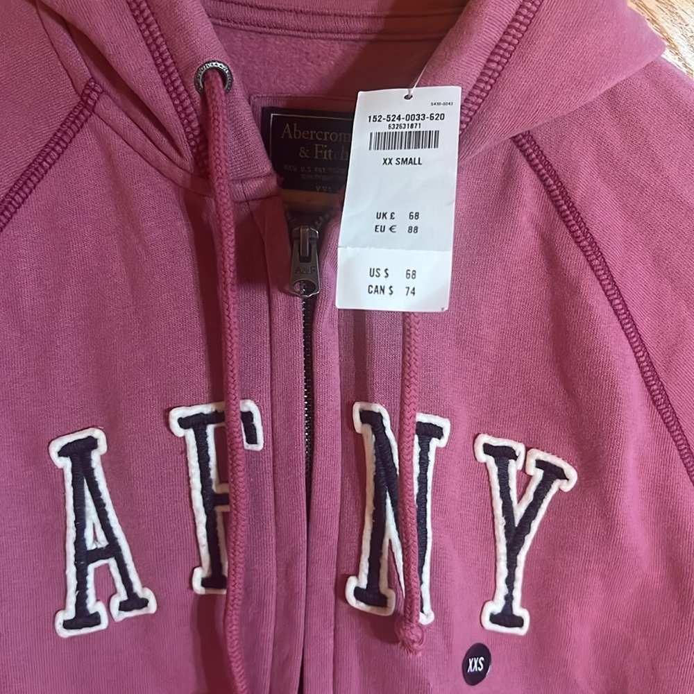 Abercrombie & Fitch Hoodie Size XXS Rose with Black Letters New With Tag - Picture 2 of 4